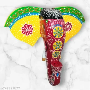 Colour Full Handi Craft Wooden Elephant Face For Wall Hanging Wooden Ganpati Face Elephant Wall Mask Living Room Bed Room Puja Room Red Yellow Black With Multiple Colours Design Thanks Giving Decorative Wall Hanging Wall Decor Indian Folk Art Thanks Giving 10Height Home Decor