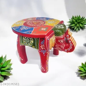 Colourful Handicraft Ted Wooden Elephant Stool Hathi Stool For Living Room Bed Room Mango Wood Bajot Multiple Colours Design 6 Inch Height Home Decor Puja Article