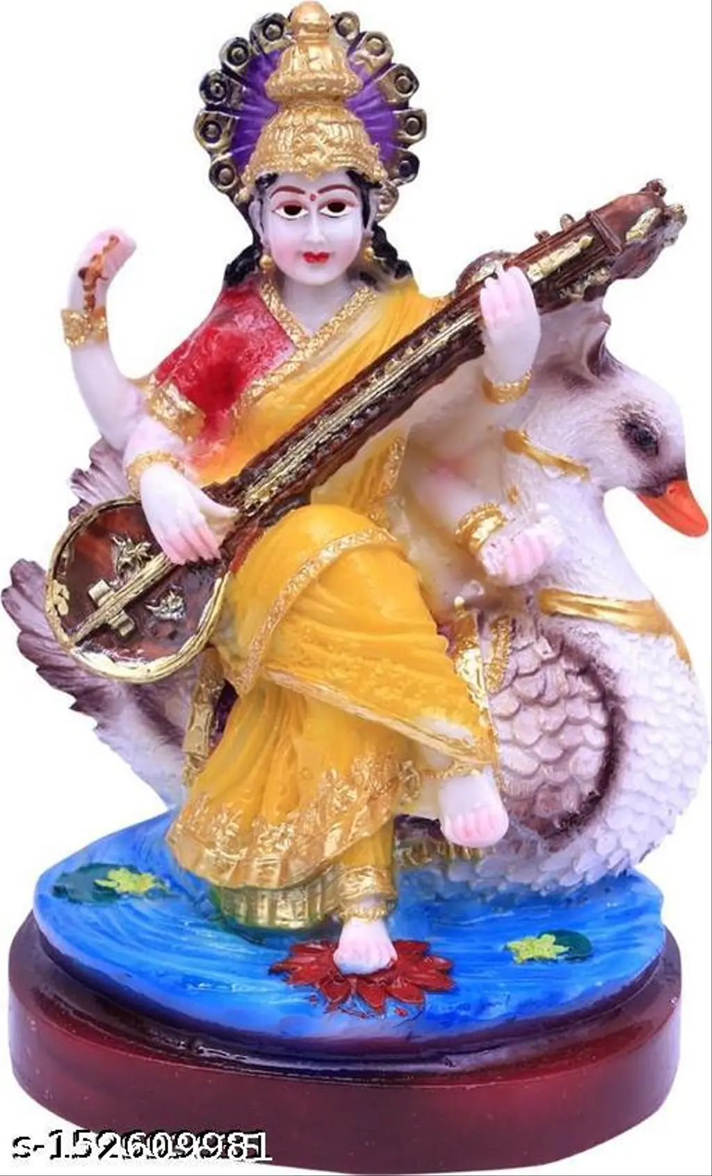 Goddess Saraswati Idol With Swan Veena Maa Saraswati Murti For Home Temple Puja Vidya Devi Statue Mandir Decor Study Room Office Goddess Murti Basant Panchami Puja Special Diwali Navratri Festival Gift Housewarming Return Gift Traditional Indian Spiritual Decorative Showpiece 8 Inch
