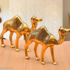 Golden Metal Rajasthani 35 Inch Camel Showpiece Pair Living Room Decorations 2 Psc Golden Metal