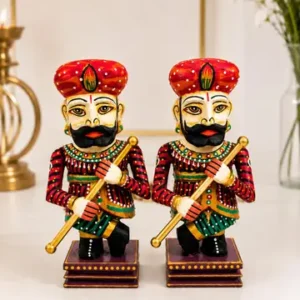Wooden Chowkidar Statue Rajasthani Handmade Guard Doll 6 Inch Traditional Folk Art Home Decor And Hotel Decor