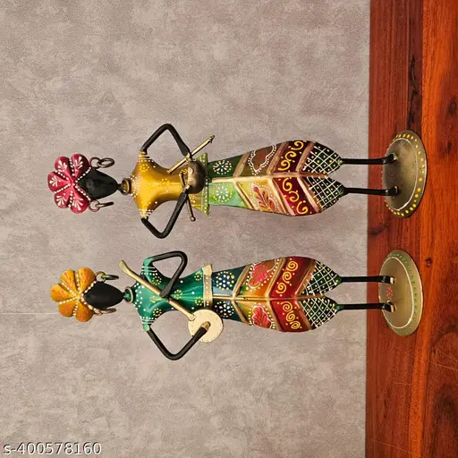 Iron Rajasthani Multi Color Decorative Musician 30 Cm Set Of 2