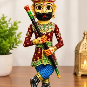 Rajasthani Wooden Chowkidar Statue Traditional Hand Painted Home Decor Showpiece