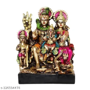 Shiv Parivar Idol With Ganesha Kartikeya Stone Finish Shiva Family Murti Mahadev Parvati Ganesh Statue For Home Temple Pooja Shankar Parivar Murti For Mandir Office Housewarming Gift Diwali Navratri Spiritual Decoration 8 Inch