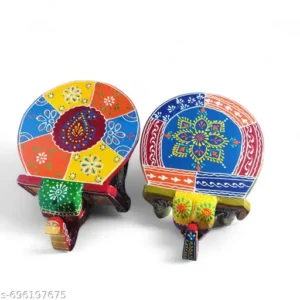 2 Handi Craft Wooden Elephant Stool For Home And Office Living Room Bed Room Rajasthani Bajot Multiple Colours Design 6 Inch Height