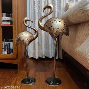Handcrafted Foldable Iron Flamingo Tea Light Stands Set Of 2 27 Inch Each Antique Look