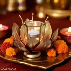 Golden Lotus Tealight Holder Elegant Metal Candle Stand For Home Decor