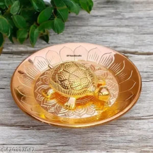 Vastu Feng Shui Metal Tortoise With Plate For Good Luck