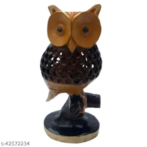 Wooden Owl Under Cut Round Antique 15 Cm