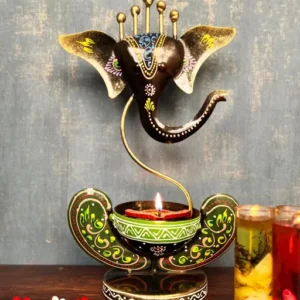Decorative Ganesha Tea Light Candle Holder Hand Painted Iron Showpiece For Living Roomtemple And Gift