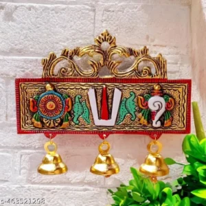 Tirupati Doorwall Hanging Shankh Chakra Namah With Ball Multicolor Antique Decorative For Home Office Room