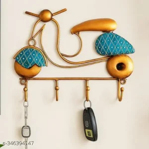 Scooter Shaped Iron Wall Key Holder With 4 Hooks