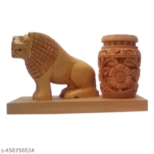 Wooden Pen Holder With Lion