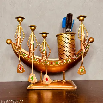Metal Boat Pen Stand Decorative Showpiece