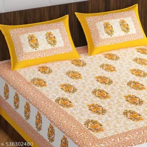 100% Cotton Double Bed Jaipuri Printed Bedsheet With 2 Pillow Covers - Multicolor