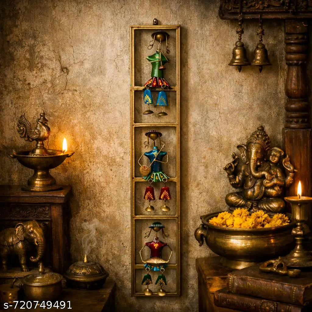 Zxc Handcrafted Vertical Metal Tribal Musician Wall Decor Ethnic Indian Wall Hanging Showpiece For Living Room Bedroom Hallway Home Decoration 35 X 5 Inch Green