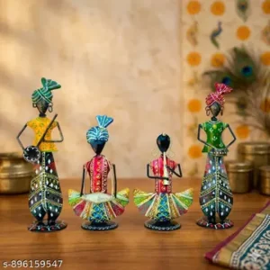 Metal Rajasthani Tribal Musician Showpiece Set For Home Decor Combo Set Pack Of 4