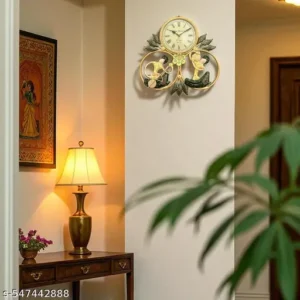 Artisan Wall Clock With Dual Musician Figurines Rajasthani Iron Wall Decor Roman Number Design 195X175 Inch