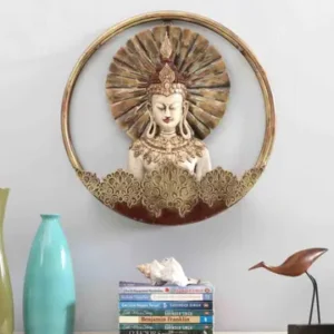 Antique Buddha Face In Circular Frame Spiritual Home Wall Decor 15 Inch
