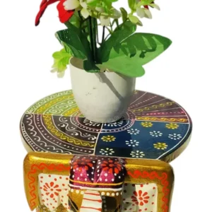 Handi Craft Colour Full Wooden Elephant Stool Hathi Stool For Home Decor Glass Paint In Gold Colour Multiple Colours Amboj Puja Article Mango Wood 6 Inch Height Living Room Bed Room