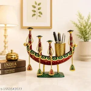 Handmade Tribal Boat Pen Stand With 4 Musicians