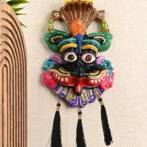 Kirtimukha With Silk Latkan For Home Door In Aluminium Metal Kirtimukha Wall Hanging For Home Decor Multicolor
