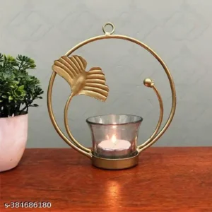 Metal Ginkgo Leaf T-Light Holder Decorative Hanging Showpiece