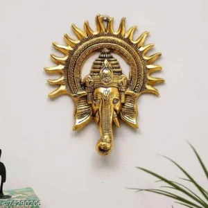 Golden Lord Ganesha With Sun Decorative Metal Wall Hanging Art Decorative Showpiece For Wall Decor Festival Home Decor Pooja Room Temple Gift For Family