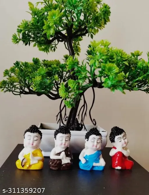 Cute Baby Buddha Resin Showpiece for Home Decor and Office Set of 4