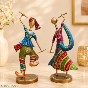 Metal Dandiya Dancing Couple Decorative Showpiece Set Of 2