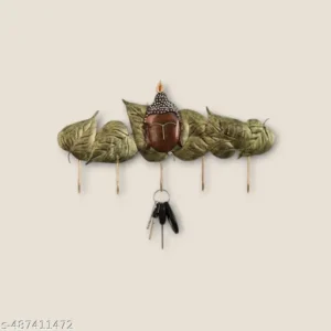 Premium Buddha Leaf Metal Key Holder Zen Wall Decor With 5 Hooks 15X2X75 Inches