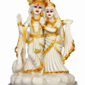 Radha Krishna Idol White Gold Finish Decorative Murti For Home Mandir Pooja Lord Krishna With Radha Ji Statue Premium Religious Showpiece For Temple Living Room Office Vastu Decor Ideal Gift For Janmashtami Diwali Wedding Anniversary Griha Pravesh Festive Occasions 8 Inch