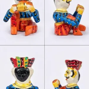 Premium Handcrafted Rajasthani Wooden Musician Babla 6Inch Traditional Decorative Wooden Idols For Home Decor Office Entrance Gifting