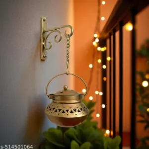 Handcrafted Hanging T-Light Holder Dhoop Dani With Wall Bracket Vintage Dhoop Degchi And Lantern Metal Wall Mount 4.5 Inch
