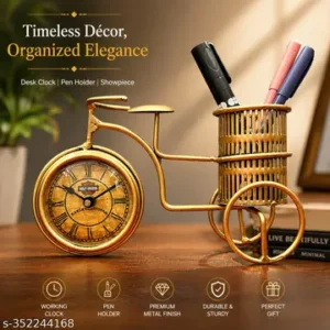 Antique Iron Flower Pot Pen Stand With Clock Pen Holder For Office And Home Decoration