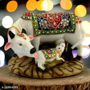 Handicraft Decorative Marble Dustpolyresin Cow and Calf 5x3 Inch