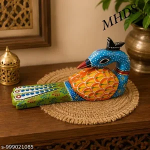 Handi Craft Colour Full Wooden Peacock For Wall Decor Decorative Wall Hanging Handi Craft Decoration Thanks Giving Indian Folk Art Green Orange With Multiple Colours Design Wall Mask Wall Pepecock Mayur Puja Room Home Decor And Office Wall Hanging 10 5 Inch Height Home Decor