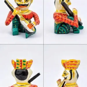 Traditional Hand Painted 6Inch Rajasthani Wooden Musician Figurine