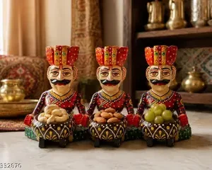 Royal Rajasthani Wooden Mukhwas Dry Fruit Bowl Set Of 3