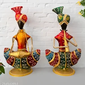 Iron Handpainted Rajasthani Musician Showpiece Set For Home Decor 9 Inch Set Of 2