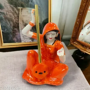 Handicrafts Polystone Marble Look Meera Bai Statue Washable White Showpiece for Home Decor and Pooja Room 6 Inch