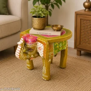 Hand Painted Wooden Elephant Figurine Elephant Stool Hathi Stool Multiple Colour Design Indian Traditional Handicrafts Decorative Side Table Multiple Use Desk In Elephant Figurine Rajasthani Bajot Wooden Puja Chowki Thanks Giving 6 Inch Height Home Decoration