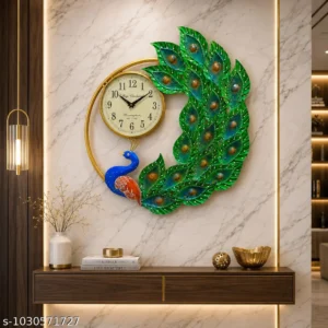 Decorative Metal Peacock Feather Wall Clock For Living Room Hall Bedroom Office Home Decor