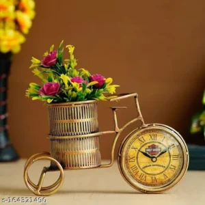 Elegant Iron Table Clock With Planter Stand Home Office Decor