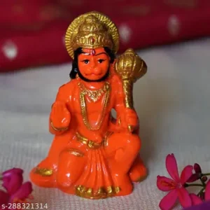 Polyresin Orange Hanuman Bala Ji Bajrangbali Murti Statue Idol For Car Dashboard Home Pooja Gift Showpiece Vastu Idol Size 3 Inch Small Size