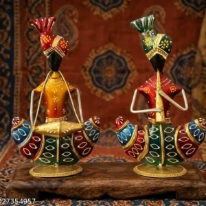 Iron Handpainted Rajasthani Musician Showpiece Set For Home Decor 9 Inch Set Of 2