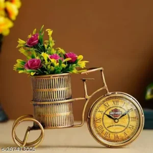 3 In 1 Iron Bicycle Showpiece Clock Pen Holder Mini Planter