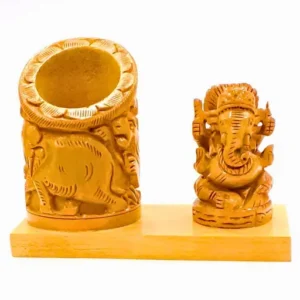 Wooden Pen Holder with Ganesha Idol