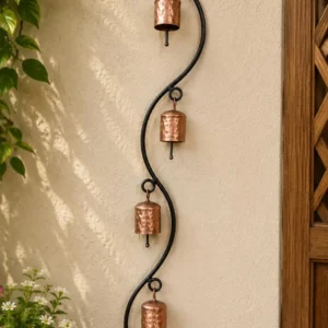 Spiral Metal Bell Wall Hanging Wind Chime Decor With Rustic Copper Finish Bells Artistic Vertical Hanging Ornament For Home