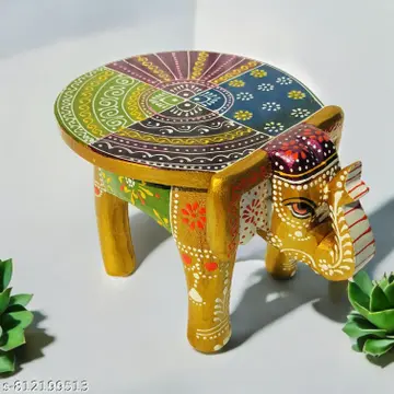 Woooden Elephant Stool Hahti Stool Golden Glass Paint Multiple Colours Design Bajot 6 Height Home Decor